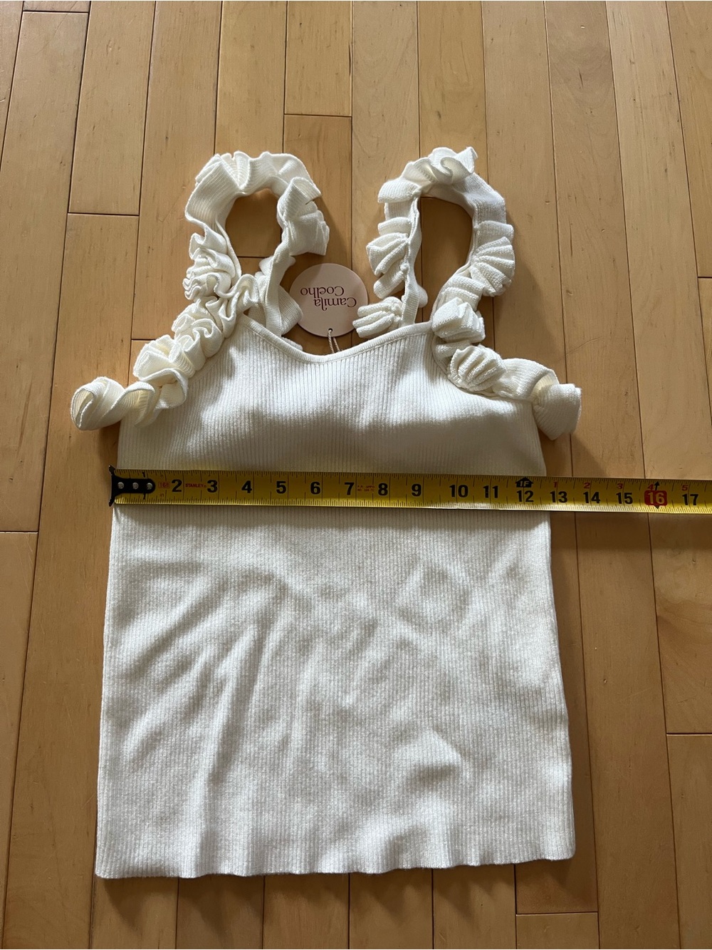Camila Coelho Cream Ruffle Strap Ribbed Tank - Picture 7 of 11